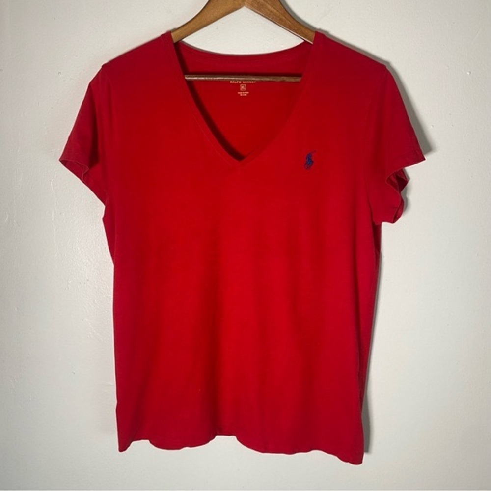 Polo Ralph Lauren Pony Logo V-Neck Red T-Shirt Size XL